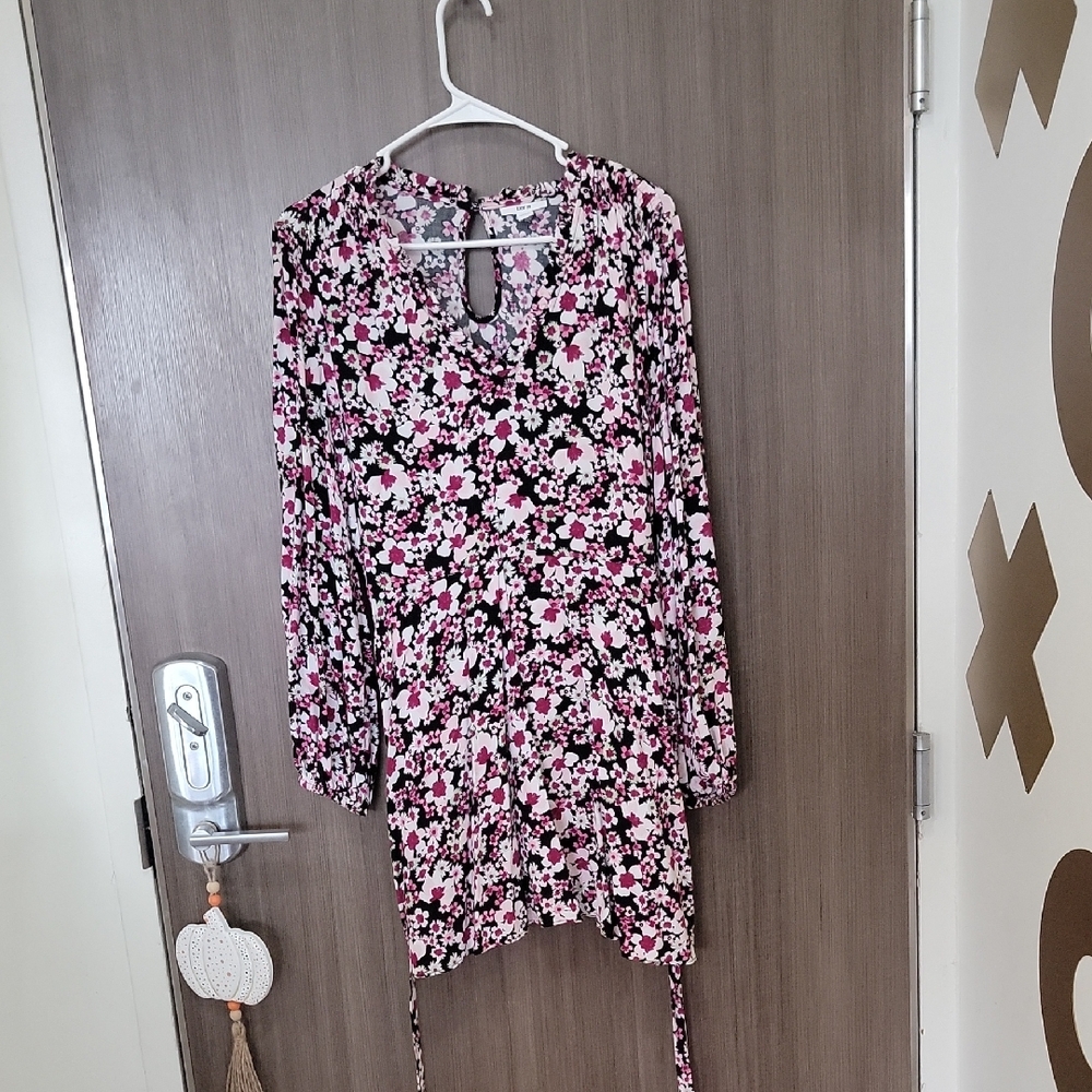 Bar III Floral Print Dress with Long Sleeves